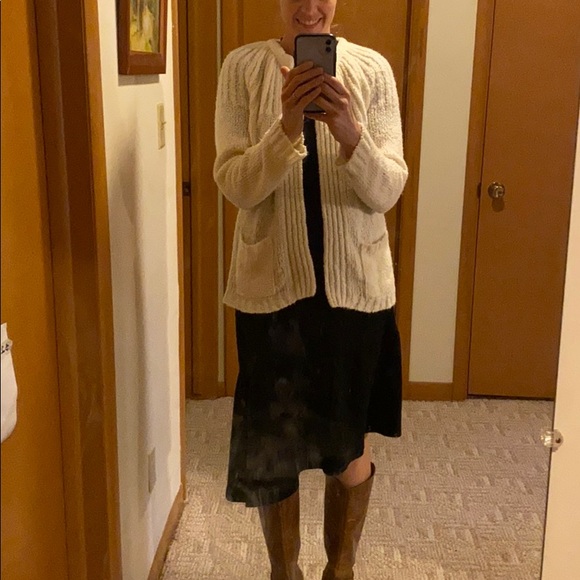 VINTAGE cream open nubby cardigan soft chunky boucle - Picture 5 of 10